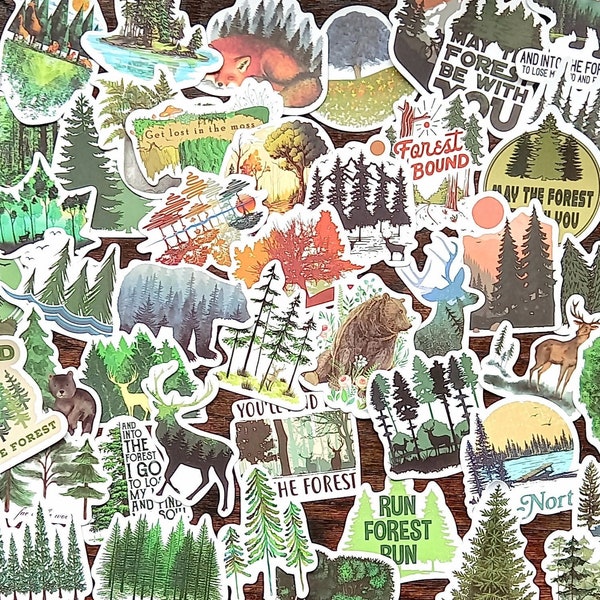 24 woodland forest wildlife quote stickers. Journalling, bujo, scrapbooking, card making. Bear, moose, green tree sticker. 5-6cm.  UK