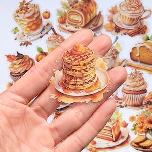 15 pegatinas de dulces: cupcakes, galletas, waffles, batidos y más en colores otoñales. Paquete de pegatinas de postres para álbumes de recortes, planificadores y bujo.