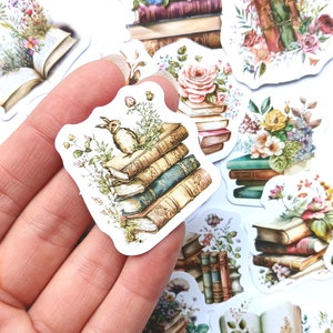 23 pegatinas florales para libros. Animales, flores y libros adorables para leer, crear diarios, scrapbooking, agendas y manualidades. Estilo acuarela.