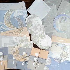 Ensemble de papier artisanal phases de lune. Cycle lunaire, pack de lunes pour scrapbooking, journal bujo, agendas, fabrication de cartes.  Cadeau de sorcellerie mystique.