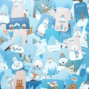 20 pegatinas navideñas. Paquete de pegatinas navideñas azules de invierno con renos, muñecos de nieve, osos polares y texto para tarjetas navideñas, paquetes, planificadores, etc.