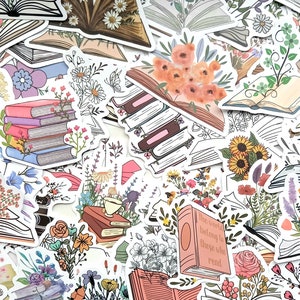 20 pegatinas para agenda con forma de libro y flores. Juego de pegatinas con forma de libro y flores para álbumes de recortes, diarios de lectura, Kindle, scrapbooking, lectores electrónicos, portátiles y teléfonos.