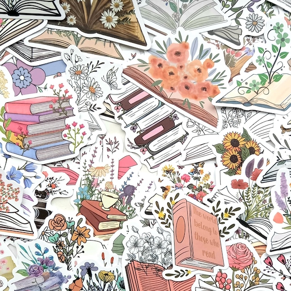 20 Floral Book journaling Stickers -Reading bujo decal Gift for bookworms.