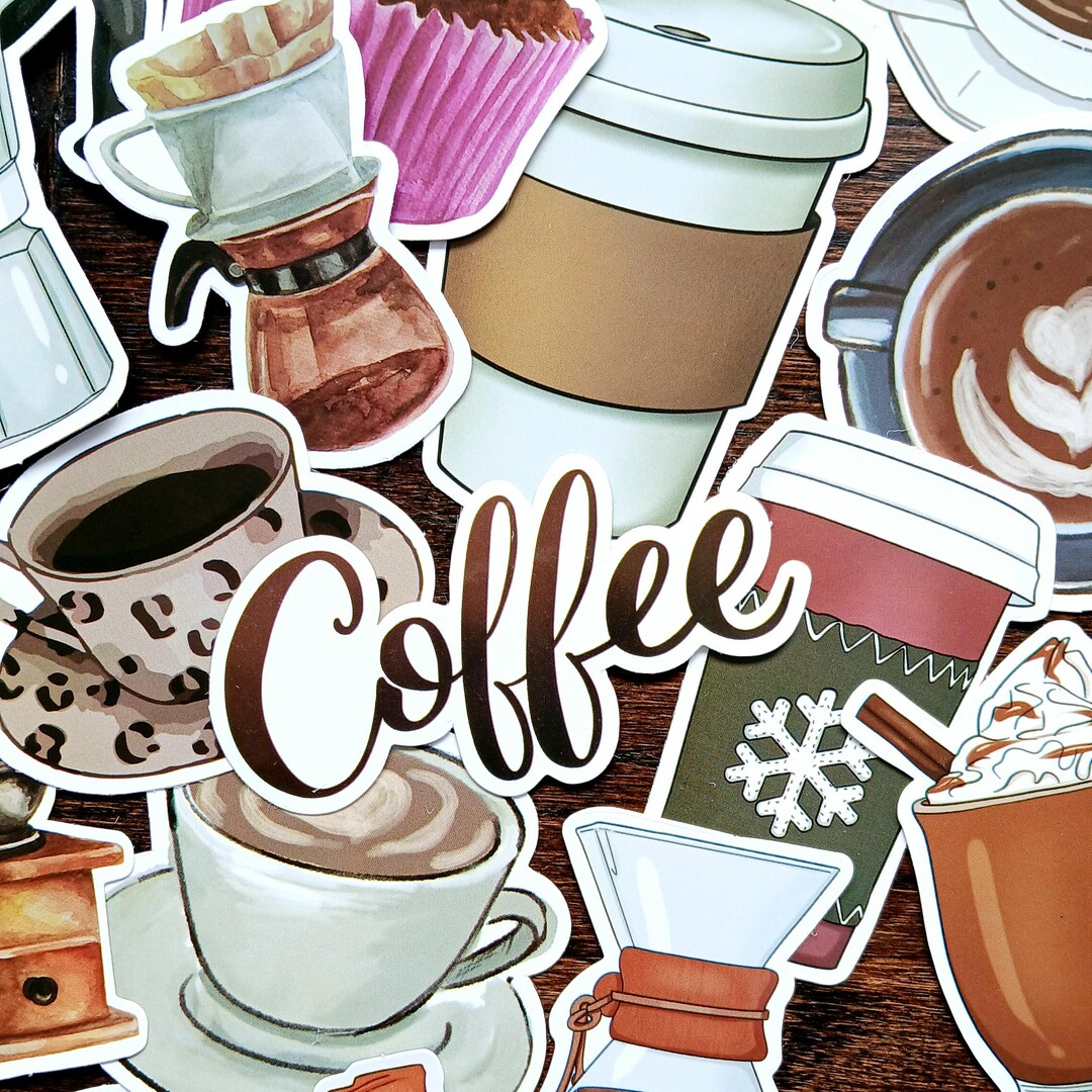 20 Coffee Lover Stickers: Waterproof Decals for Mugs, Scrapbooks ...