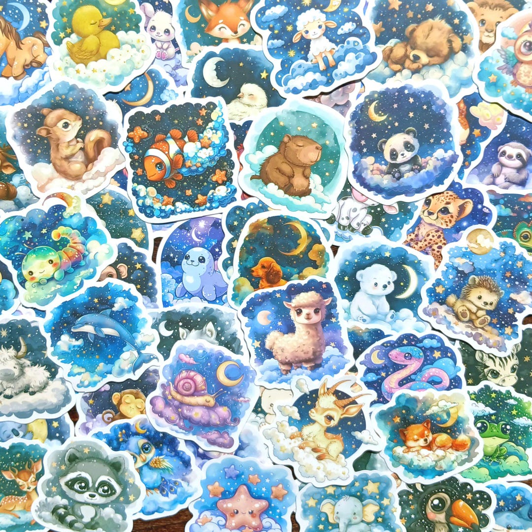 20 Cute Baby Animal Stickers. Night Skies and Clouds With Wildlife ...