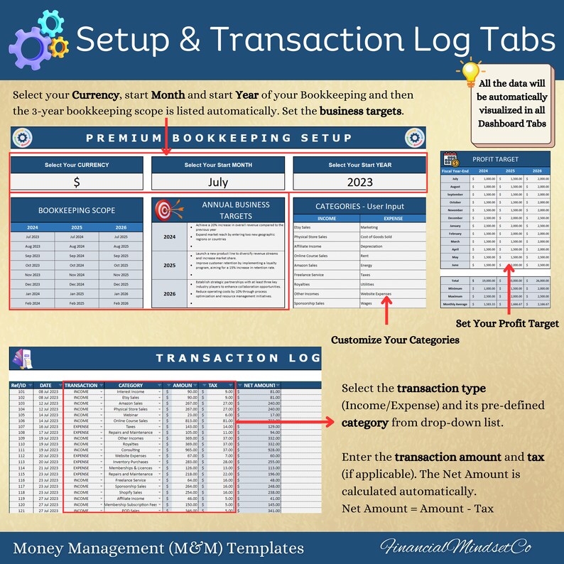 Bookkeeping Google Sheet Template for Small Business, Monthly Annual ...