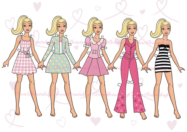 6 Printable Paper Doll Dress up With Clothes - Digital PDF, Dress up ...