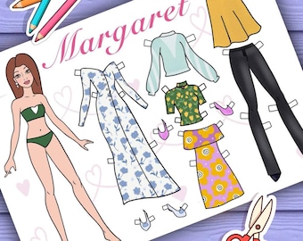 Printable Paper doll kit 6 sheets Dress Up with clothes - Digital PDF, cut out doll, busy book activity, fashion girl template, Craft Kit