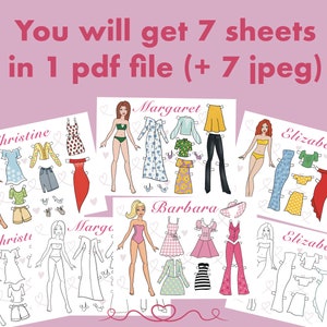 6 Printable Paper doll Dress Up with clothes - Digital PDF, dress up cut out doll, busy book activity, fashion girl template