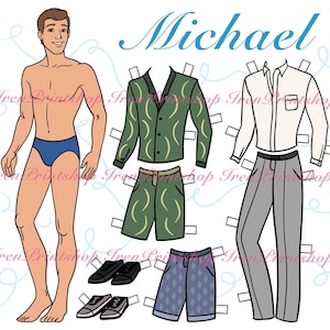 6 bambole di carta Ken da vestire con vestiti - PDF digitale, bambola da ritagliare da vestire, attività di libro attivo, modello di ragazzo alla moda