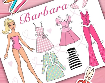 Printable Paper doll kit 6 sheets Dress Up with clothes - Digital PDF, cut out doll, busy book activity, fashion girl template, Craft Kit