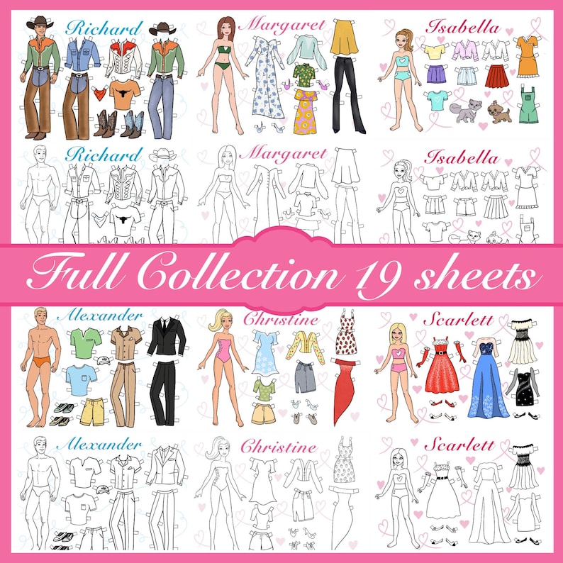 19 Printable Paper Doll Dress up With Clothes - Digital PDF, Dress up ...