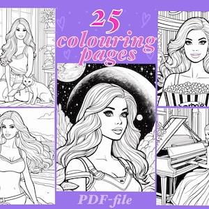 25 páginas para colorir de modelos de meninas muito fofas, livro para colorir de lindas bonecas