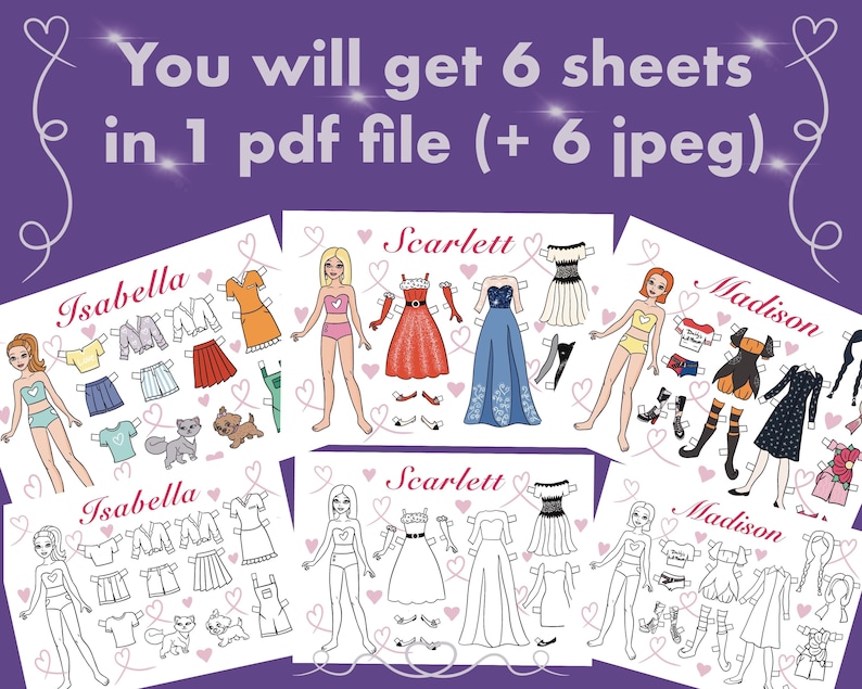 6 Printable Paper Doll Dress up With Clothes - Digital PDF, Dress up ...