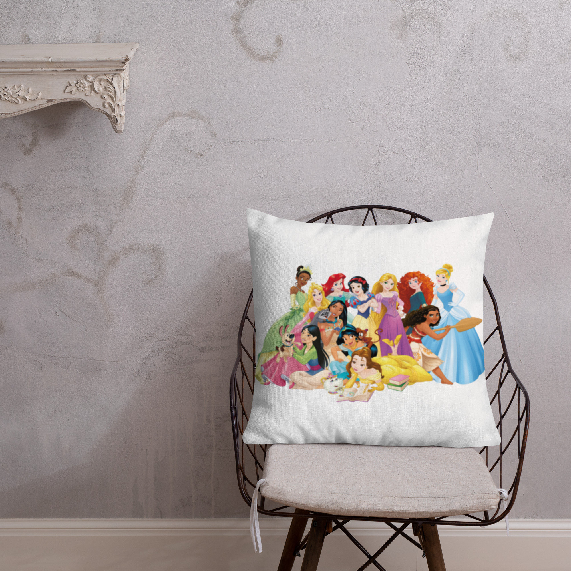Disney Princess Cinderella Mulan Belle Floral Pink Throw Pillow, 18x18,  Multicolor