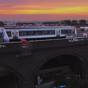 train, sunset, sunrise, Birmingham
