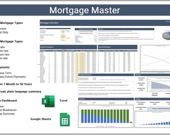 MortgageMaster: il tuo calcolatore di mutui definitivo / Calcolatore di mutui multitipo / Fogli Excel e Google
