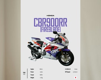 Honda CBR 900 RR Fireblade 1992 - Motorcycle Wall Deco Motor Line Art For A Motorcyclist Motorcycle Digital Motorsports Digital