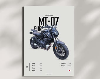 YAMAHA MT 07 PURE 2024 - Motorcycle Wall Deco Motor Line Art For A Motorcyclist Motorcycle Digital Motorsports Digital Motorbike Prints