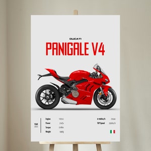 DUCATI PANIGALE V4 2023 – Motorrad-POSTER, Wandkunst, digitaler Download, Wanddekoration, Motor-Linienkunst, perfektes Geschenk für einen Motorradfahrer