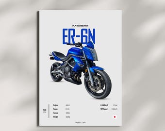 KAWASAKI ER6N 2010 - Motorcycle Japanese Poster Wall Art Wall Décor Tokyo Motor Line Art Gift For Sport Bike Lovers