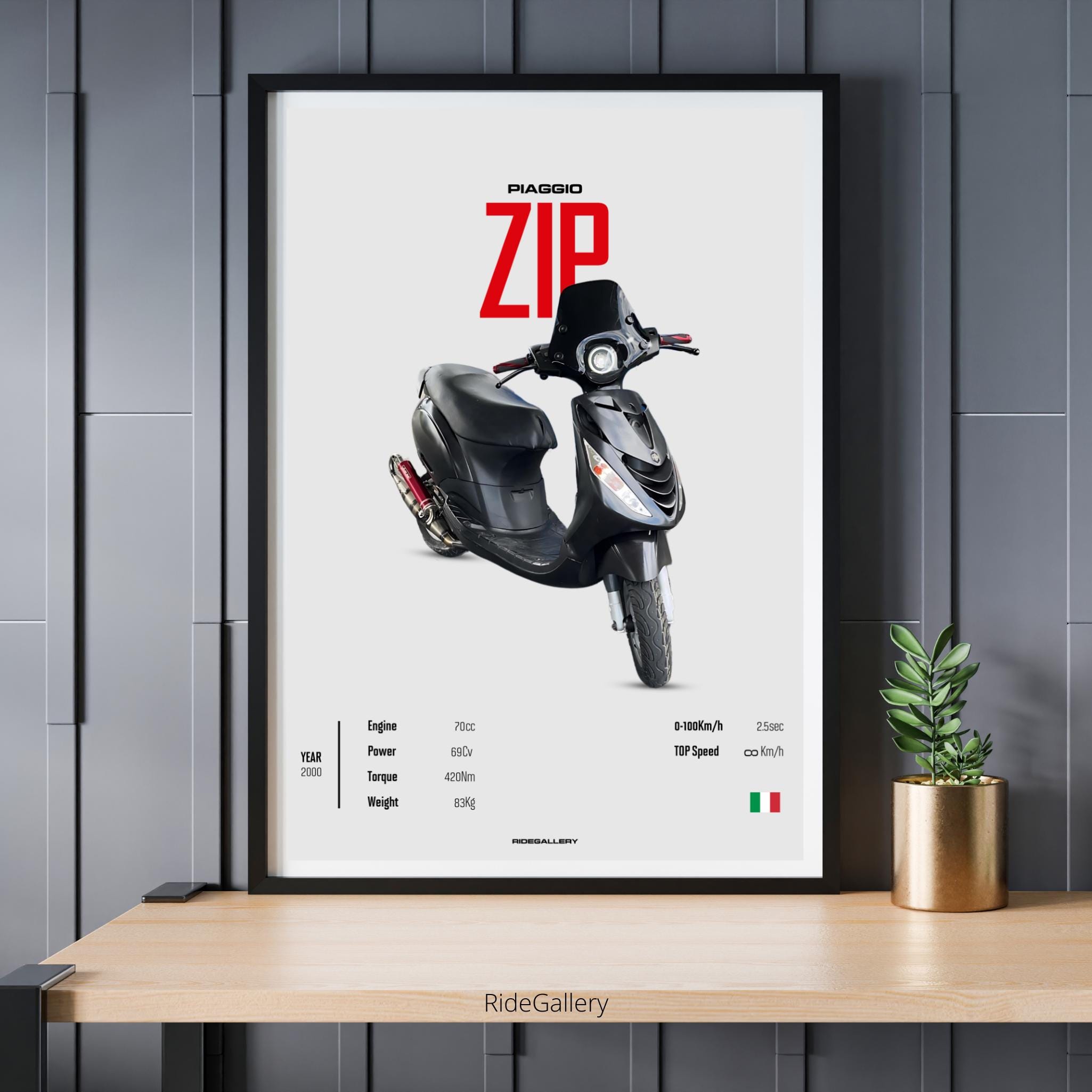 PIAGGIO ZIP 50 70 Cc 2000 Motorcycle Wall Deco Motor Line Art for