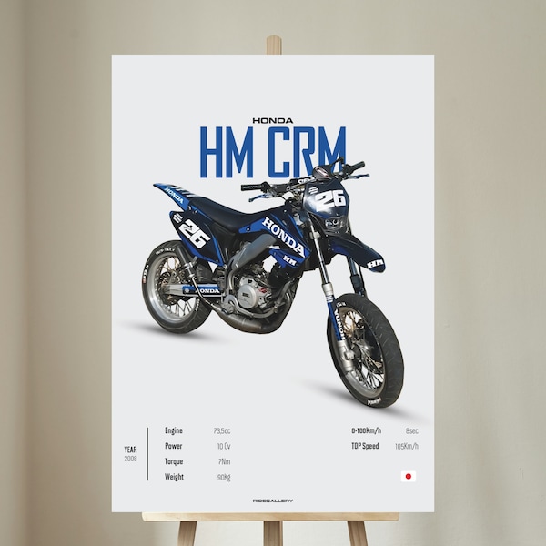 Honda HM CRM 50 73 MOTARD 2012 - Motorcycle Wall Deco Motor Line Art For A Motorcyclist Digital Motorsports Digital Motorbike Prints