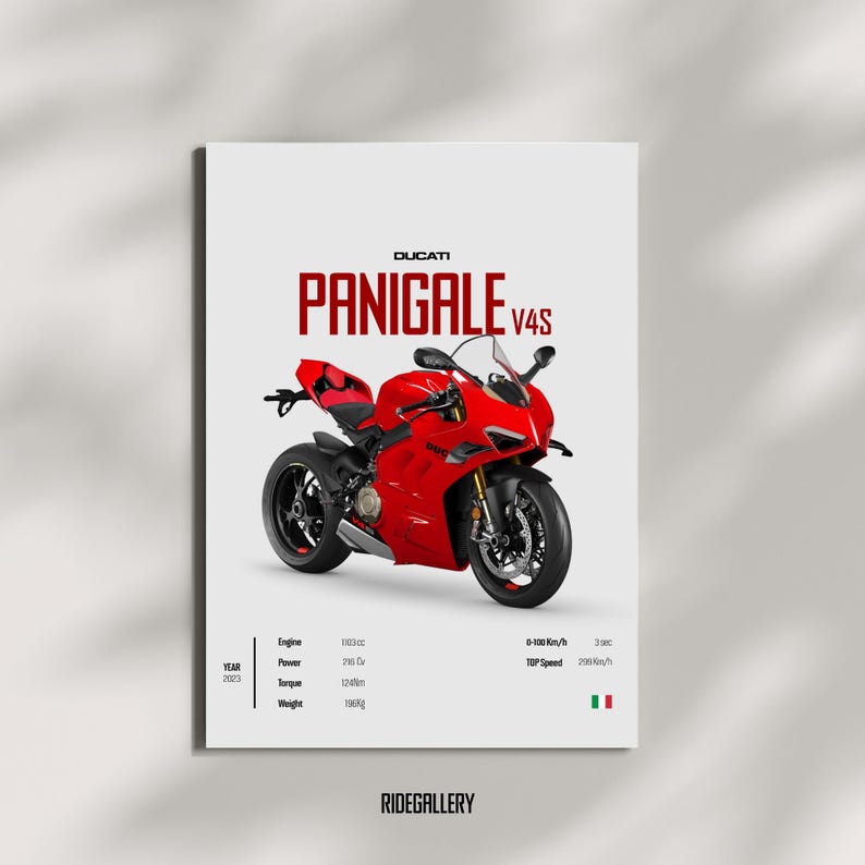 PANIGALE V4S DUCATI 2023 - Póster de motocicleta, arte mural, descarga digital, decoración de pared, arte lineal de motor, regalo perfecto para un motociclista imagen 1
