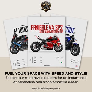 PANIGALE V4S DUCATI 2023 - Póster de motocicleta, arte mural, descarga digital, decoración de pared, arte lineal de motor, regalo perfecto para un motociclista imagen 9