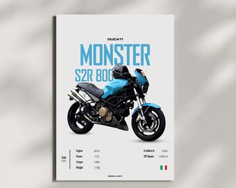DUCATI MONSTER 800 S2R 2005 Naked Motorcycle Wall Deco Motor Art For A Motorcyclist Motorcycle Digital Motorsports Digital Motorbike Prints