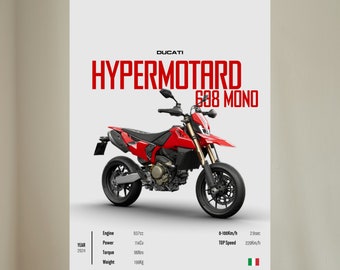 DUCATI Hypermotard 698 Mono 2023 - Motorcycle Wall Deco Motor Art For A Motorcyclist Motorcycle Digital Motorsports Digital Motorbike Prints