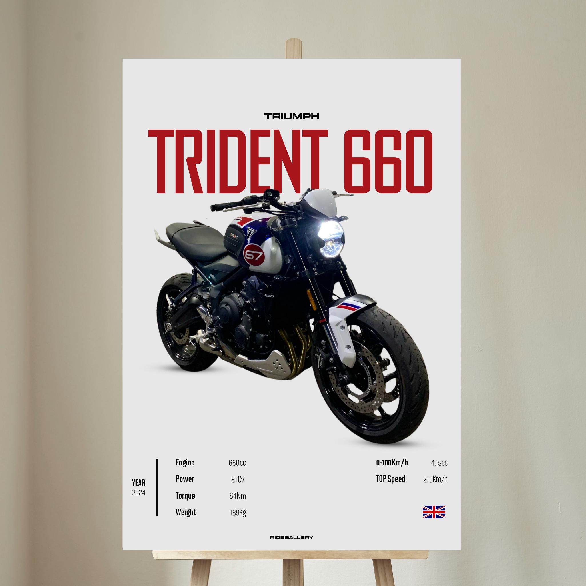 TRIUMPH TRIDENT 660 2024 - Motorcycle Wall Deco Motor Line Art for