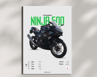 KAWASAKI NINJA 500 2024 SUPERBIKE - Motorcycle Japanese Poster Wall Art Wall Décor Tokyo Motor Line Art Gift For Sport Bike Lovers