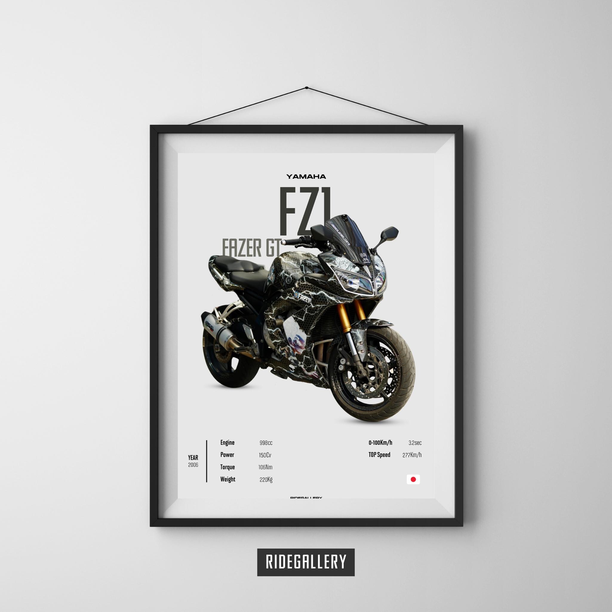 YAMAHA FZ1 FAZER Gt 2006 - Motorcycle Wall Deco Motor Line Art for