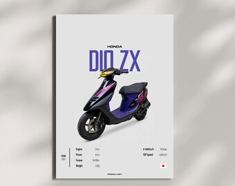 Honda DIO ZX 50cc 1993 - Motorcycle Wall Deco Motor Line Art For A Motorcyclist Motorcycle Digital Motorsports Digital Motorbike Prints