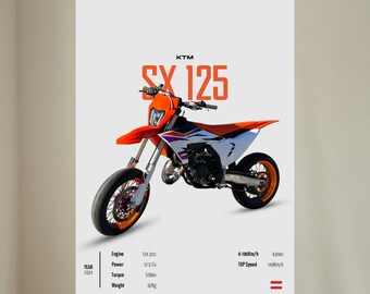 KTM SX 125 Motard 2024 - Motorcycle Wall Deco Motor Line Art For A Motorcyclist Motorcycle Digital Motorsports Digital Motorbike Prints