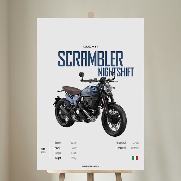 DUCATI SCRAMBLER Nightshift - Motorcycle Wall Deco Line Art Motor For A Motorcyclist Motorcycle Digital Motorsports Digital Motorbike Prints