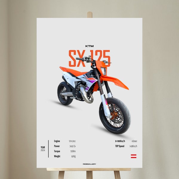 KTM SX 125 Motard 2024 - Motorcycle Wall Deco Motor Line Art For A Motorcyclist Motorcycle Digital Motorsports Digital Motorbike Prints