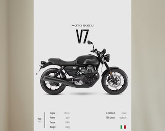 Moto Guzzi V7 2023 – Motorrad Wanddeko Motor Line Art für einen Motorradfahrer Motorrad Digital Motorsport Digital