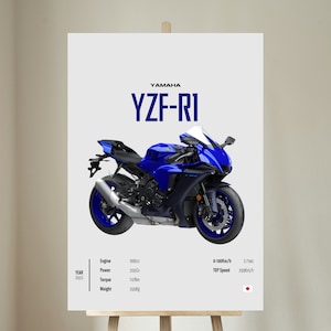 YAMAHA R1 2023 [Blue] - Motorcycle Wall Deco Motor Line Art For A Motorcyclist Motorcycle Digital Motorsports Digital Motorbike Prints