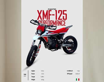 FANTIC XMF 125 PERFORMANCE Motard 2022 - Motorcycle Wall Deco Motor Line Art For A Motorcyclist Digital Motorsports Digital Motorbike Prints