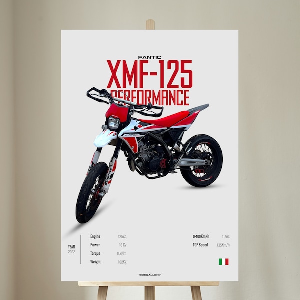 FANTIC XMF 125 PERFORMANCE Motard 2022 - Déco murale moto Motor Line Art pour un motocycliste Digital Motorsports Digital Motorcycle Prints