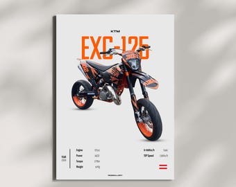 KTM EXC 125 Motard 2009 - Motorcycle Wall Deco Motor Line Art For A Motorcyclist Motorcycle Digital Motorsports Digital Motorbike Prints