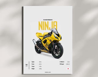 KAWASAKI NINJA SUPERBIKE 2009 - Motorcycle Japanese Poster Wall Art Wall Décor Tokyo Motor Line Art Gift For Sport Bike Lovers