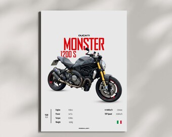 DUCATI MONSTER 1200 S Naked - Motorcycle Wall Deco Motor Art For A Motorcyclist Motorcycle Digital Motorsports Digital Motorbike Prints