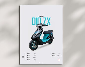 HONDA DIO ZX 50cc 1993 - Motorcycle Wall Deco Motor Line Art For A Motorcyclist Motorcycle Digital Motorsports Digital Motorbike Prints