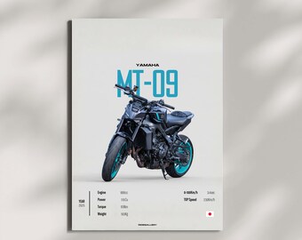 YAMAHA MT 09 2025 Naked - Motorcycle Wall Deco Motor Line Art For A Motorcyclist Motorcycle Digital Motorsports Digital Motorbike Prints
