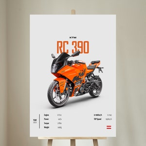 KTM RC 390 2023 [Naranja] - Arte de línea de motor Deco de pared de motocicleta para un motociclista Motocicleta Deportes de motor digitales Impresiones digitales de motocicletas