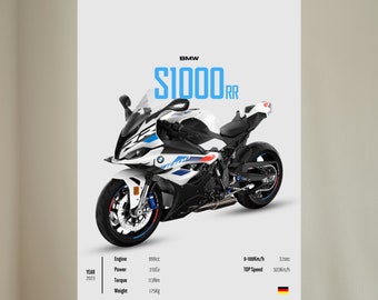 BMW S 1000 RR 2023 - MOTORBIKE Wall Poster Digitale Download Perfect cadeau voor motorliefhebbers Wall Deco Motor Line Art