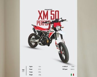FANTIC XM 50 cc Motard 2022  - Motorcycle Wall Deco Motor Line Art For A Motorcyclist Digital Motorsports Digital Motorbike Prints